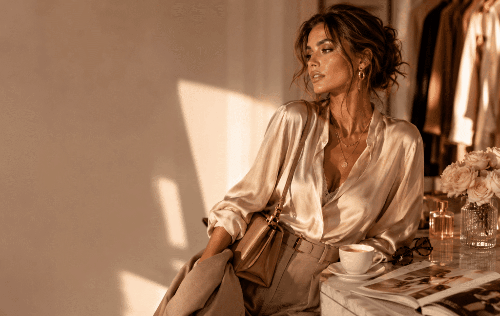 Persoonlijk stylingrapport met luxe editorial mode, elegante dameskleding en Personal Style Blueprint van Art in the Attic.
