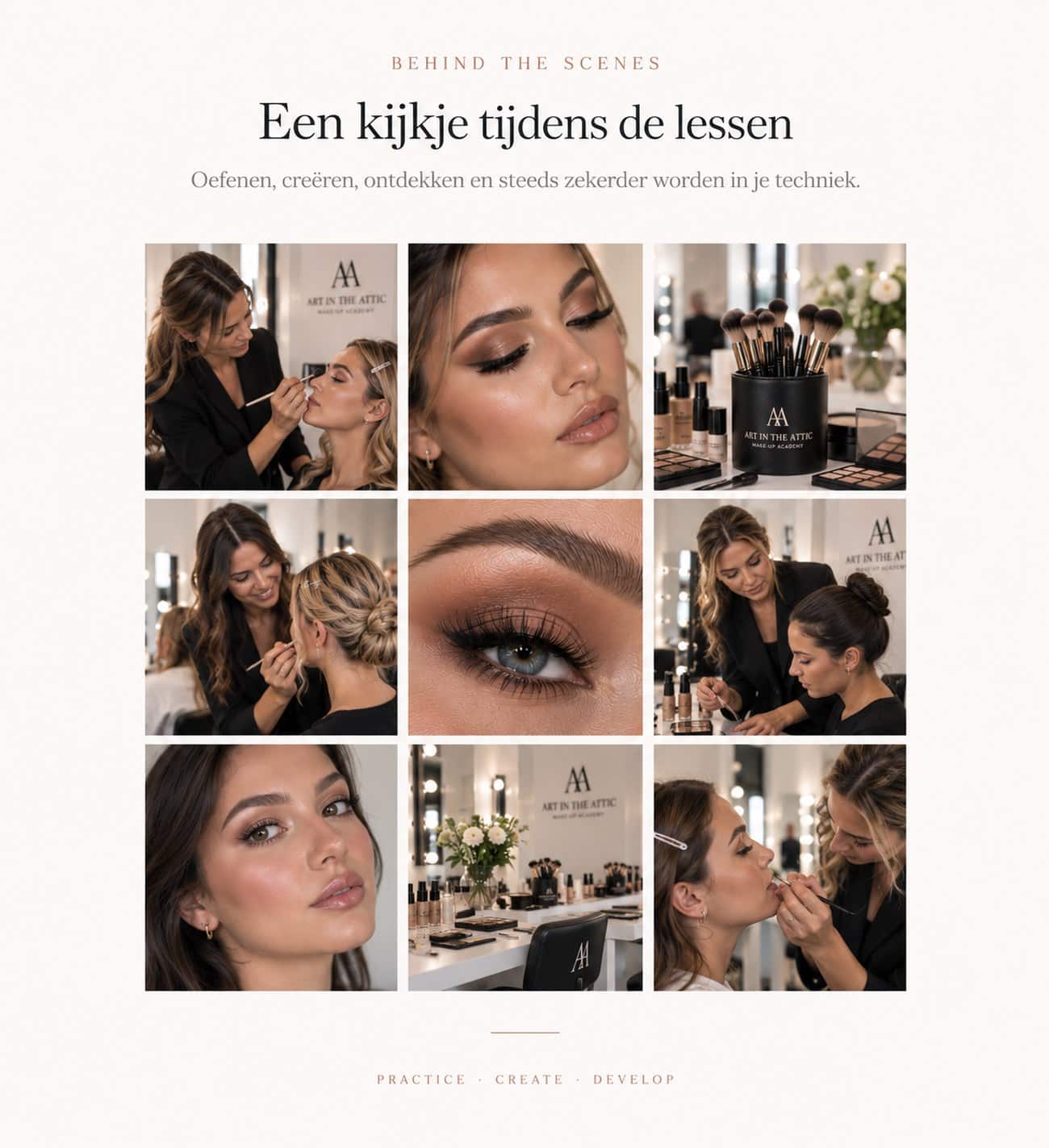 Behind the scenes tijdens de privé visagie cursus bij Art in the Attic Make-up Academy Apeldoorn