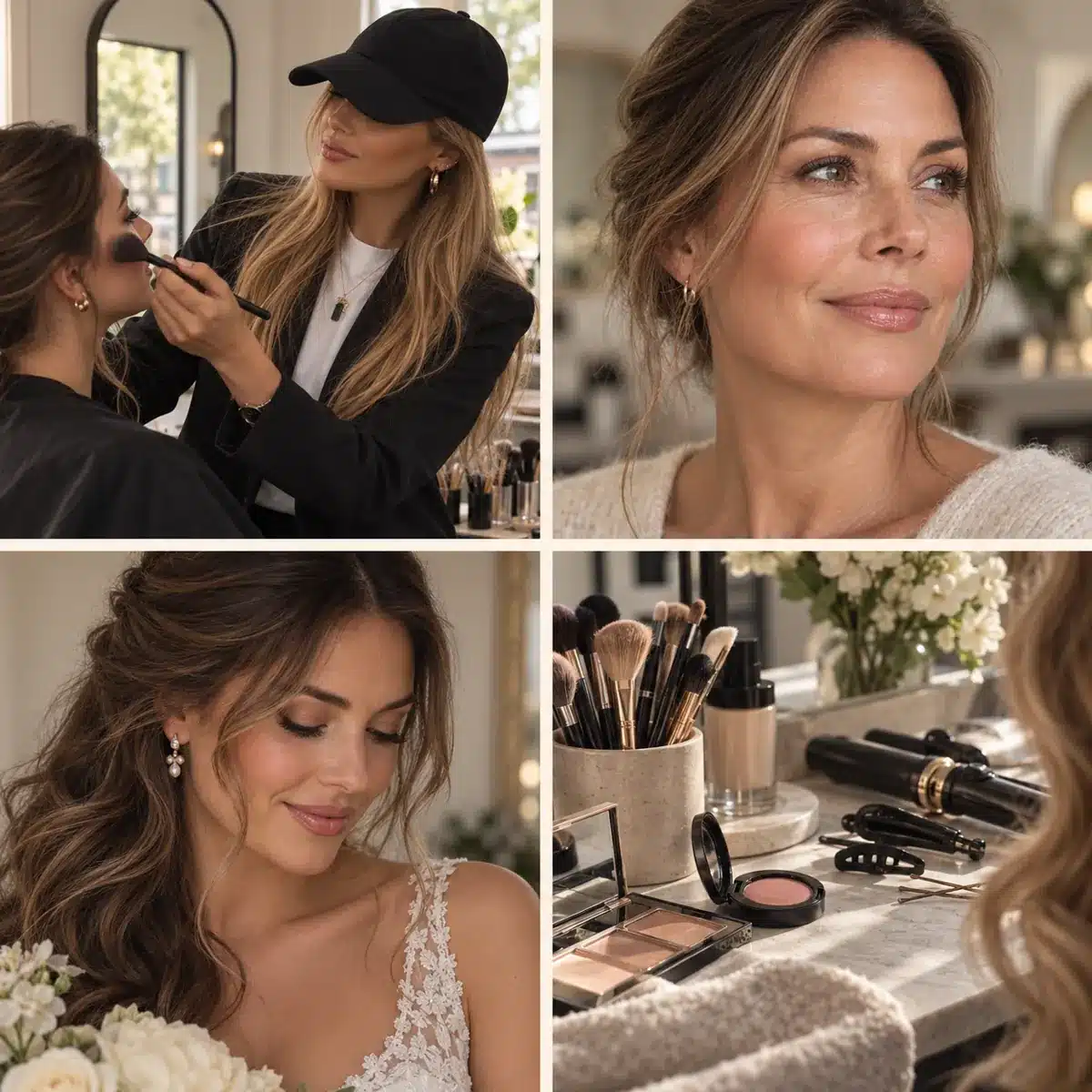 Beauty-inspiratie met een make-upsessie, frisse make-up, bridal look en beautytools